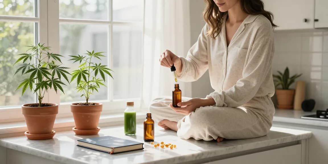 Strong THC vapes UK scene with CBD oil, natural wellness products, and hemp extract in a bright, inviting kitchen atmosphere.