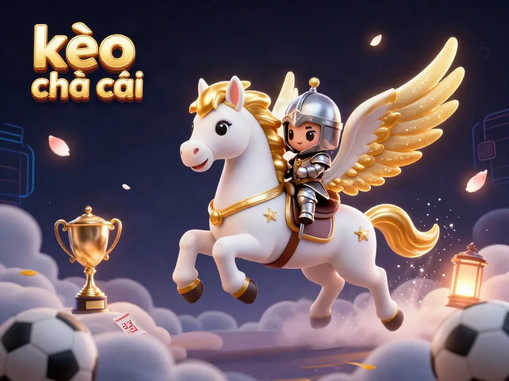 Experience the thrill of kèo nhà cái betting with a cosmic 3D scene of a knight riding a celestial horse.
