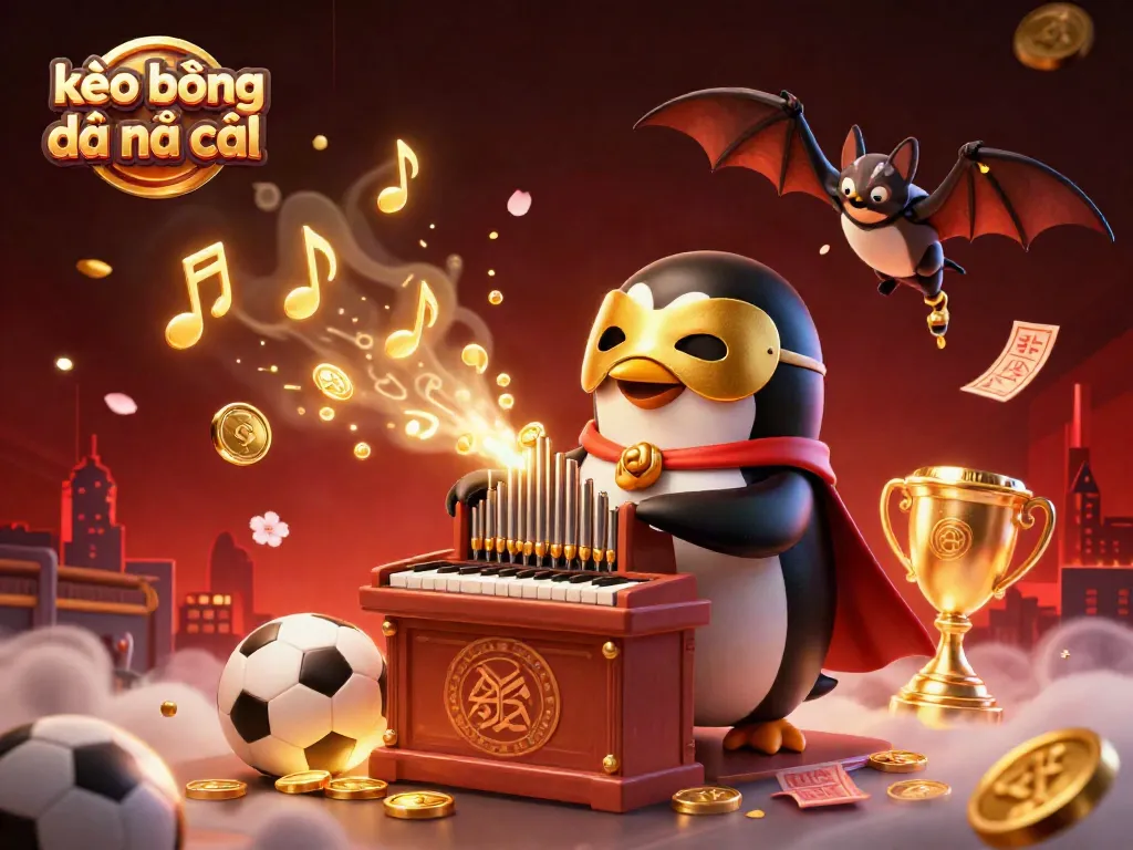 Engage with kèo bóng đá nhà cái in this vibrant scene of a phantom penguin orchestrating chances and wins.