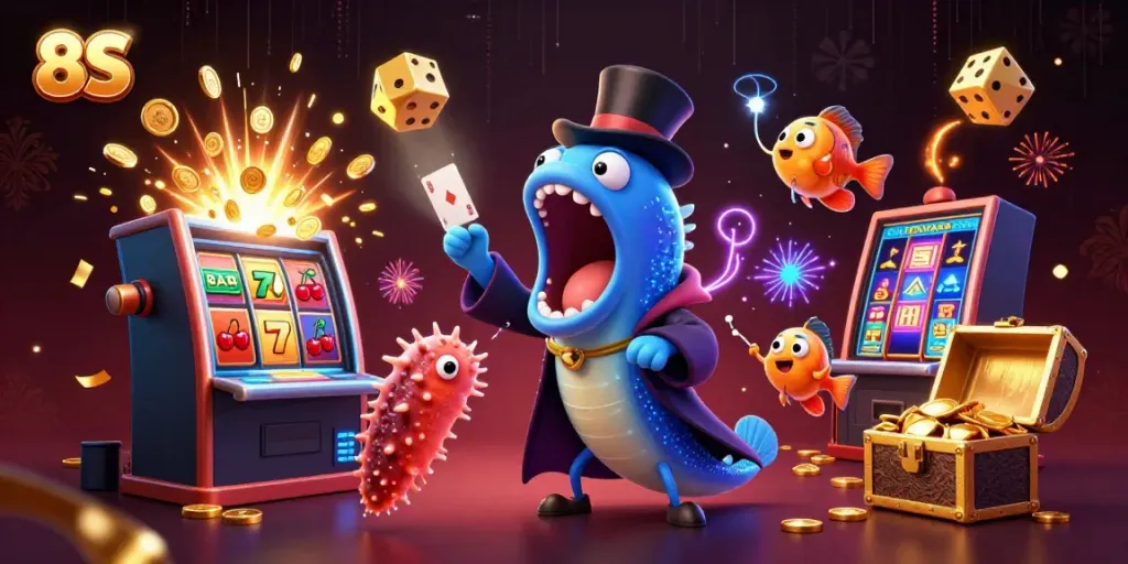 Experience thrilling casino magic with the 8S gaming scene featuring charming underwater characters.