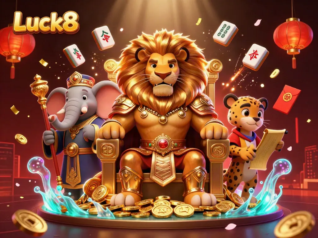 Engage in the thrilling world of Luck8, where a fierce lion king rules over a vibrant casino universe filled with games and rich rewards.