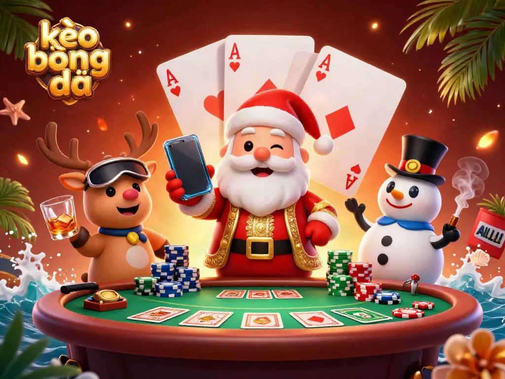 Engage in thrilling kèo bóng đá action with a lively Santa and friends at a colorful casino.
