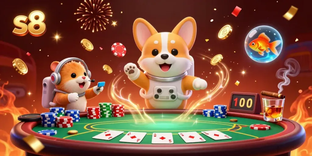S8 explores winning strategies in a space-themed casino with vibrant characters and gaming elements.