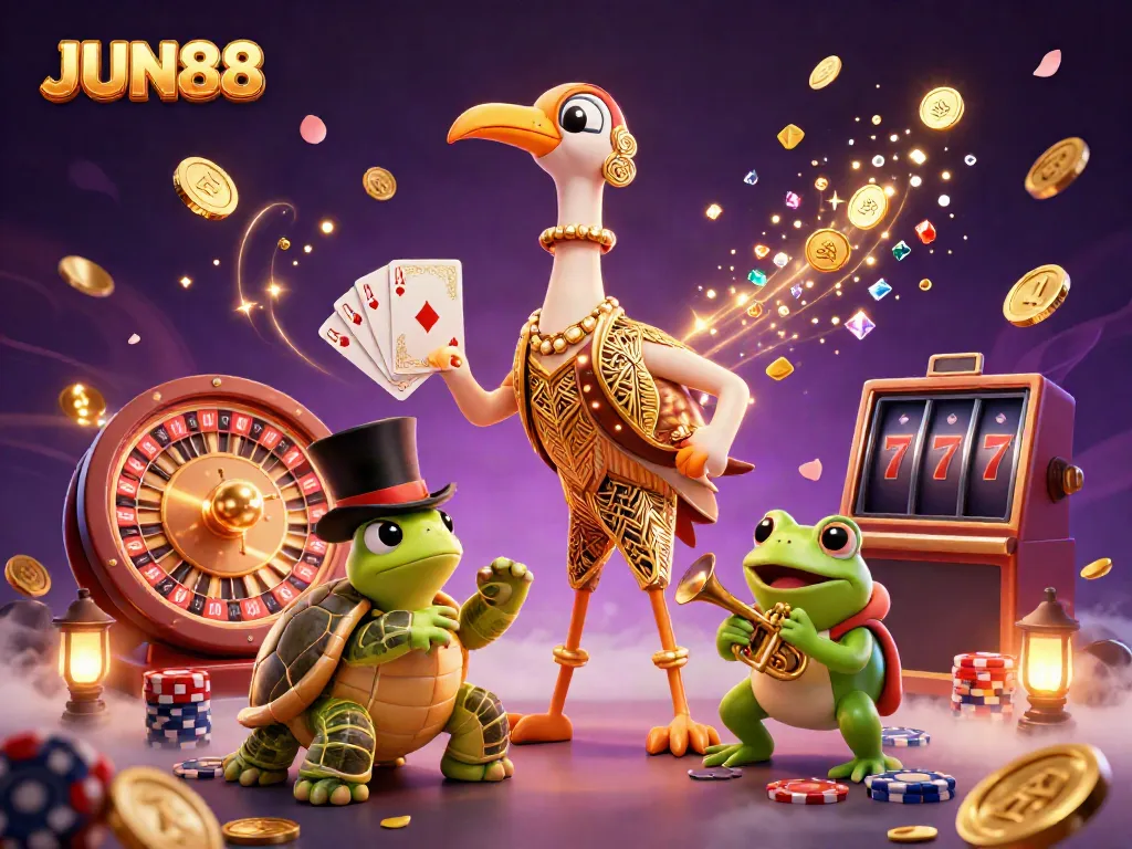 Experience thrilling moments at JUN88 with vibrant casino elements celebrating gaming excitement.