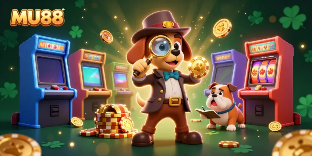Engage in thrilling games at MU88 with a detective theme and vibrant casino atmosphere!