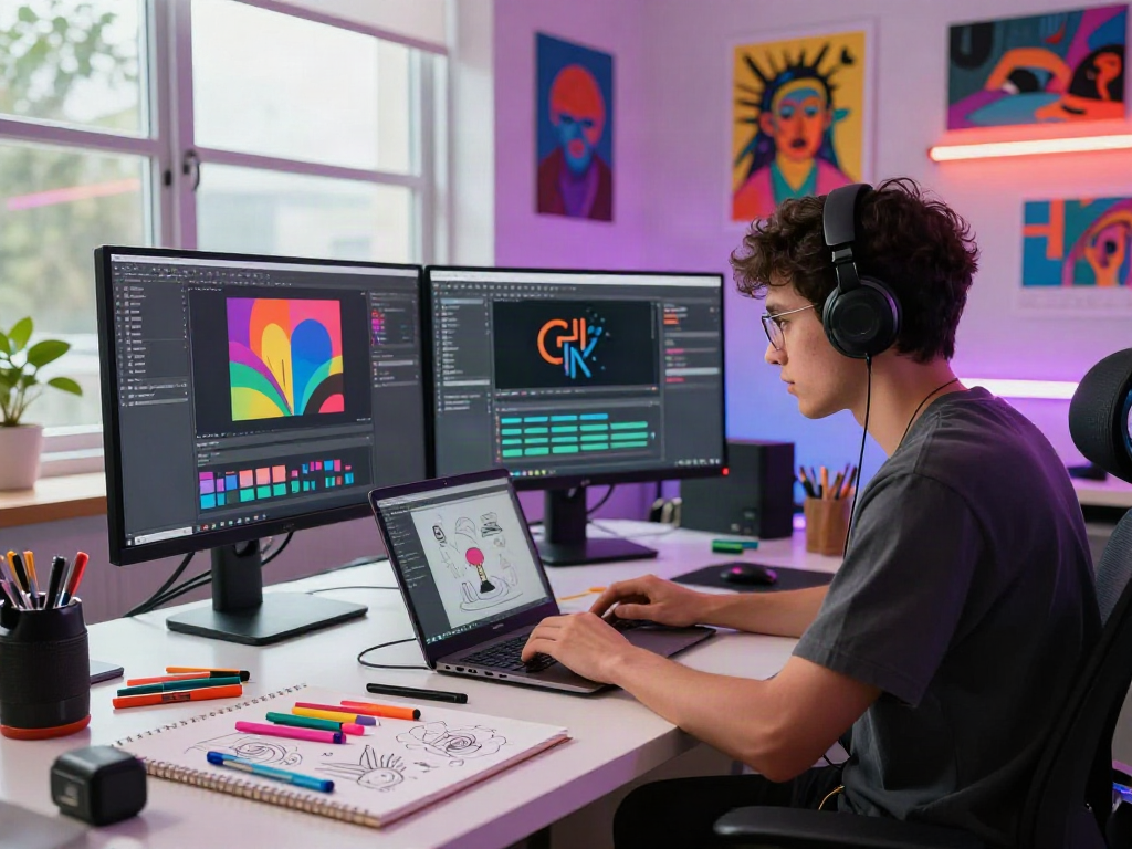 Professional engaging with nsfw ai tools in a vibrant studio