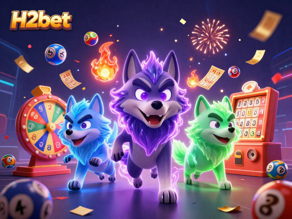 Join H2bet for a thrilling lottery experience with ghostly wolves and colorful prizes!