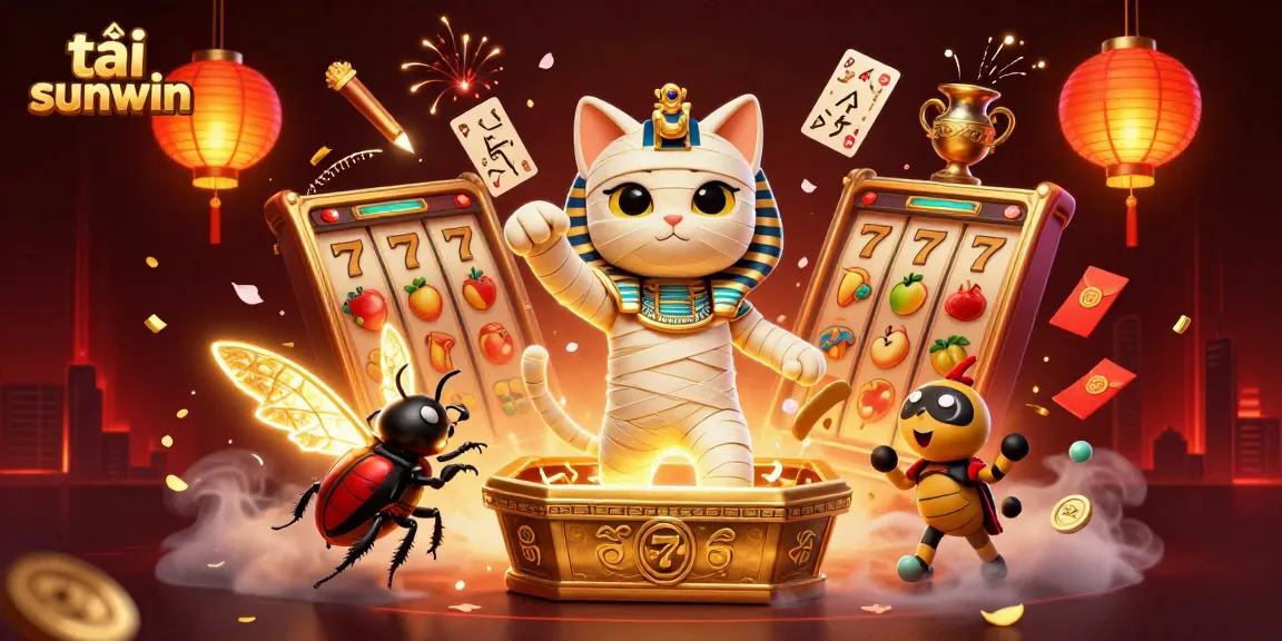 Engage in exciting casino fun with tải sunwin featuring a cat mummy bursting from a sarcophagus.