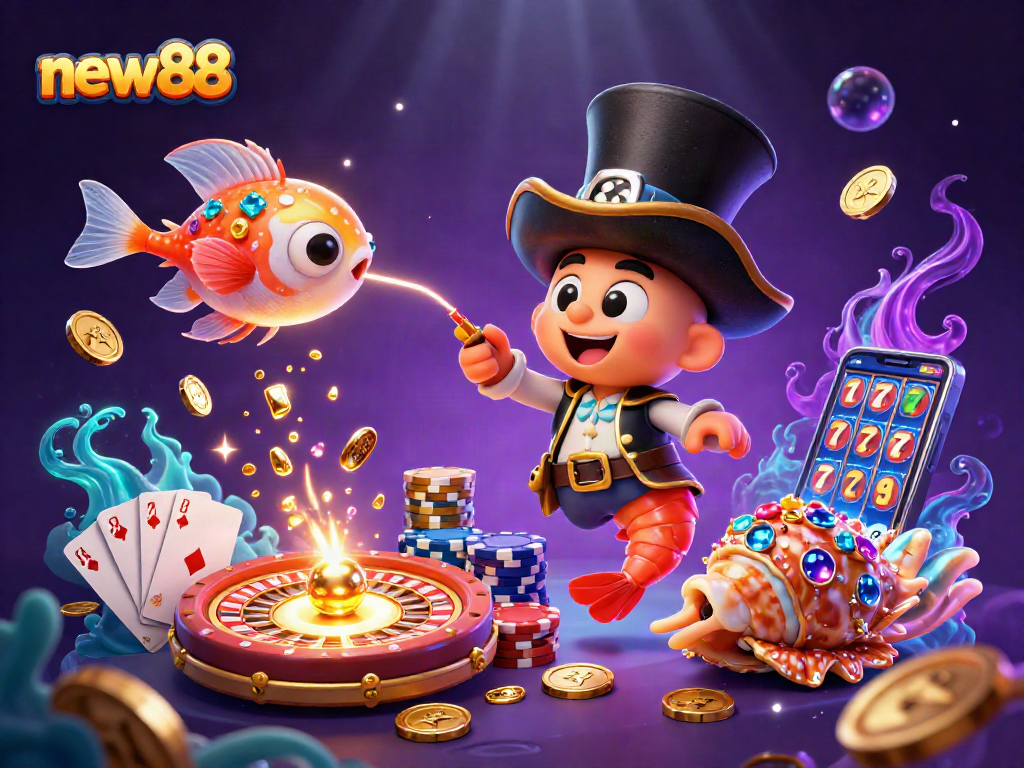 Win big with new88's vibrant underwater casino adventure featuring golden coins and treasures.