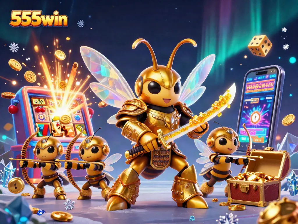 Experience thrilling gameplay with 555win's vibrant casino scene featuring unique characters and dynamic slots.