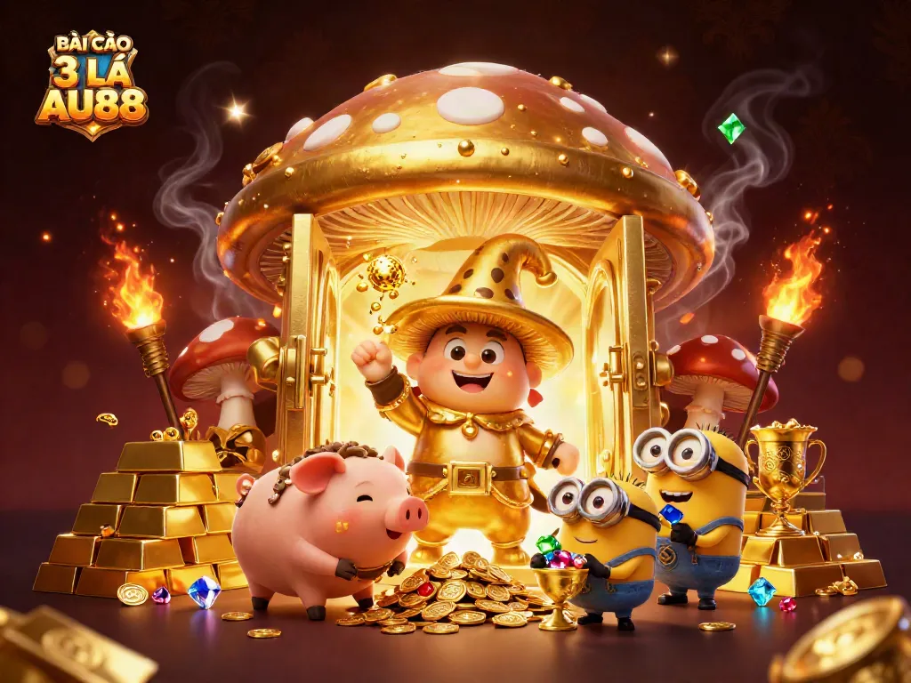Engage in fun with BÀI CÀO 3 LÁ AU88 as a golden wizard channels magic in this vibrant, rich casino scene.