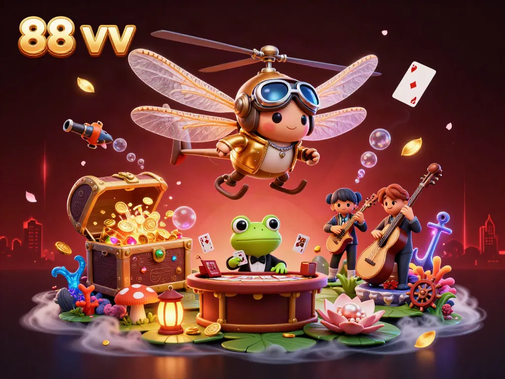 Engage with the vibrant casino scene featuring 88 vv, showcasing dynamic characters and rich gaming elements.
