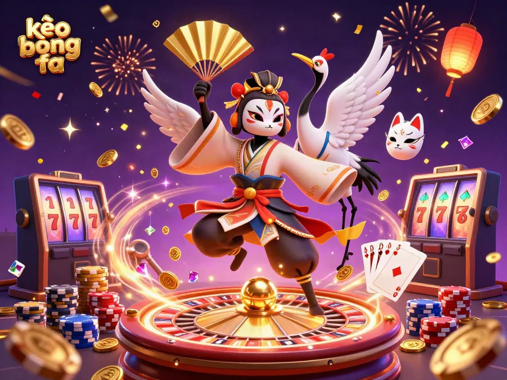 Experience thrilling kèo bóng đá action with enchanting characters and casino elements in a festive 3D illustration.