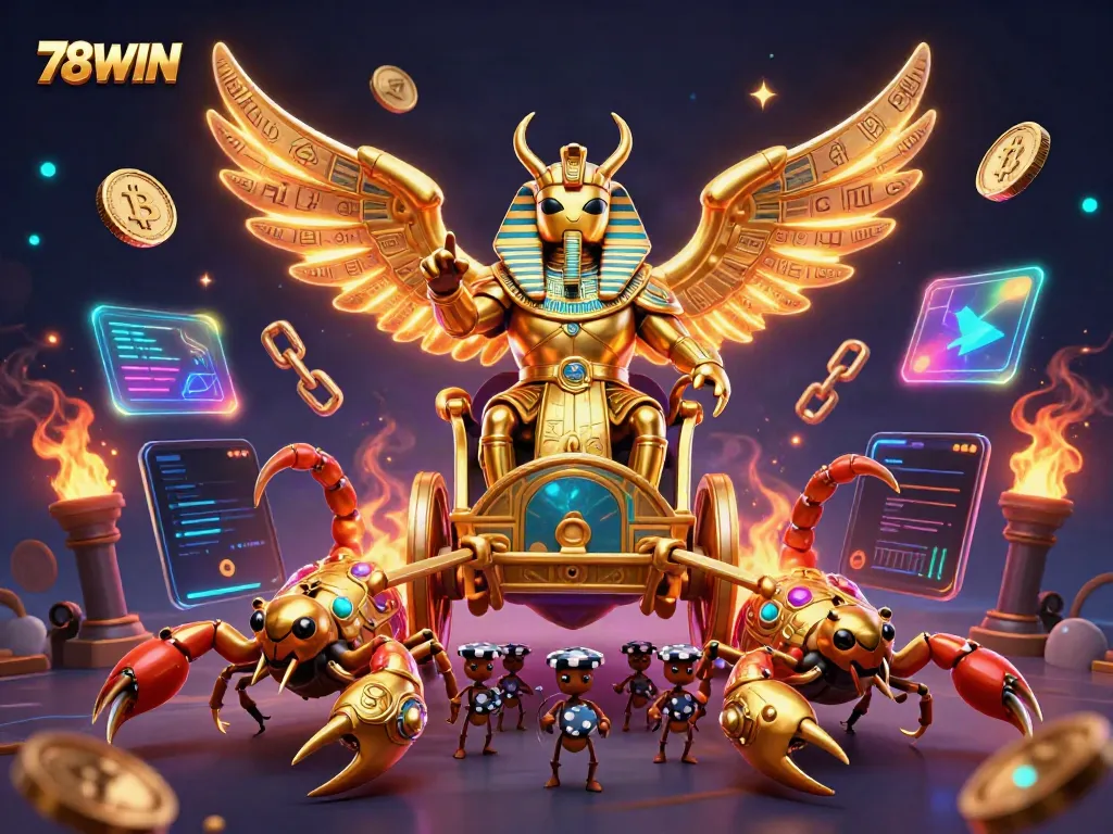 Join the excitement in 78WIN with a golden scarab beetle, scorpions, and crypto elements in a rich 3D scene.