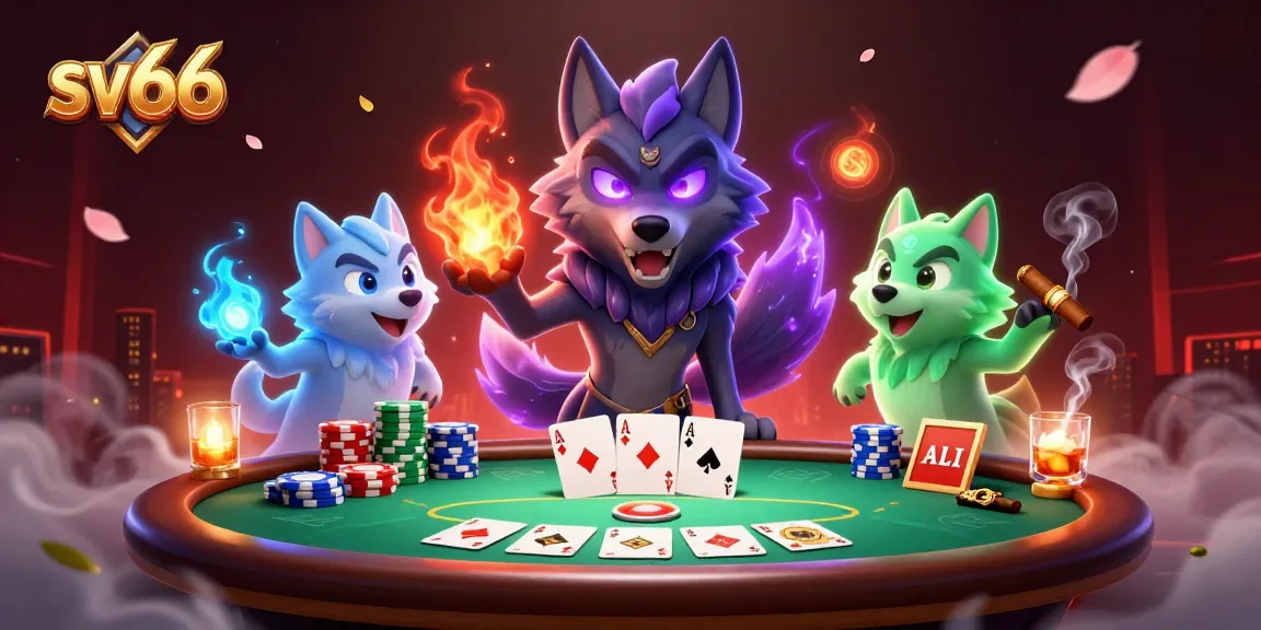 Experience thrilling gameplay at sv66 with a vibrant poker scene featuring ghostly wolves.