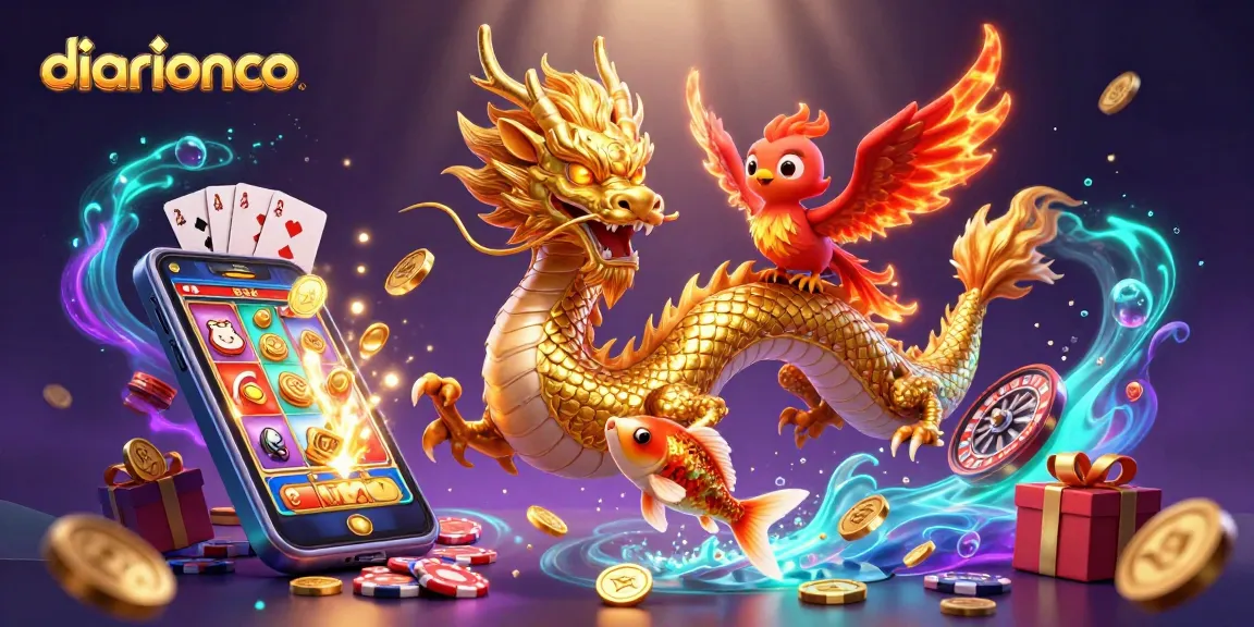 Engage with diarionco for vibrant casino excitement, featuring a golden dragon and dynamic gaming elements