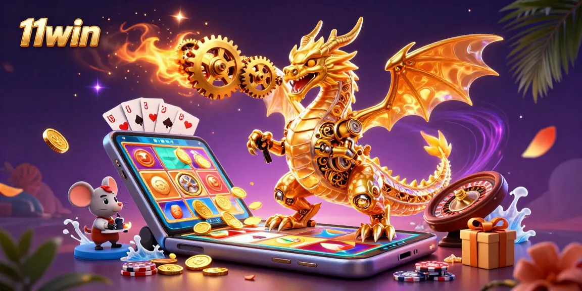 Experience the thrill of 11win with a vibrant 3D casino dragon and exciting gaming elements.