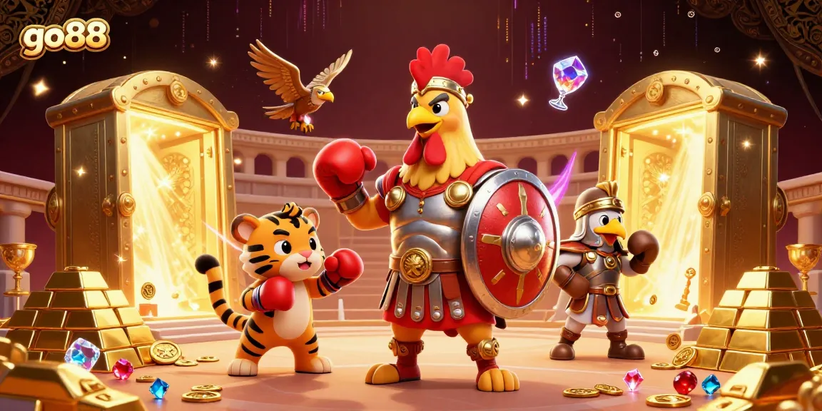 Experience thrilling jackpots at go88 with a vibrant 3D illustration showcasing an action-packed casino scene.