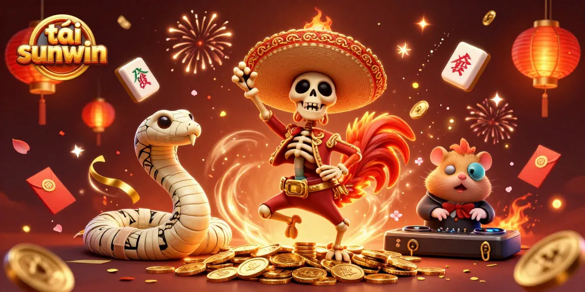 Experience thrilling gameplay with tải sunwin as a 3D cartoon skeleton celebrates on gold coins.