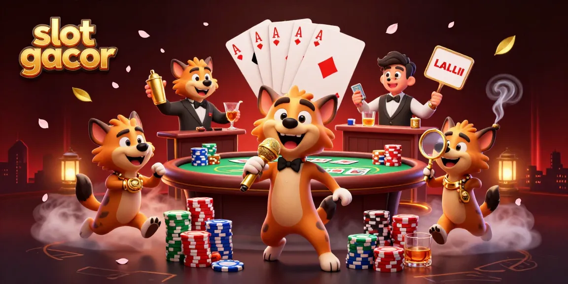 Slot gacor atmospherically illustrating hyenas in a lively casino with vibrant gaming elements and rich details.