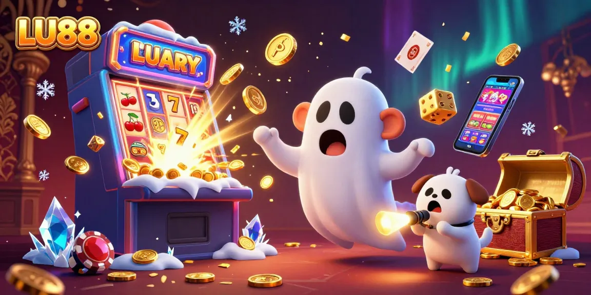 Engage with LU88's vibrant 3D casino magic featuring a ghostly monkey and curious puppy.
