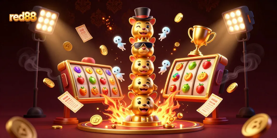 Experience dynamic excitement at red88 with vibrant slot reels and a golden totem pole illustration.