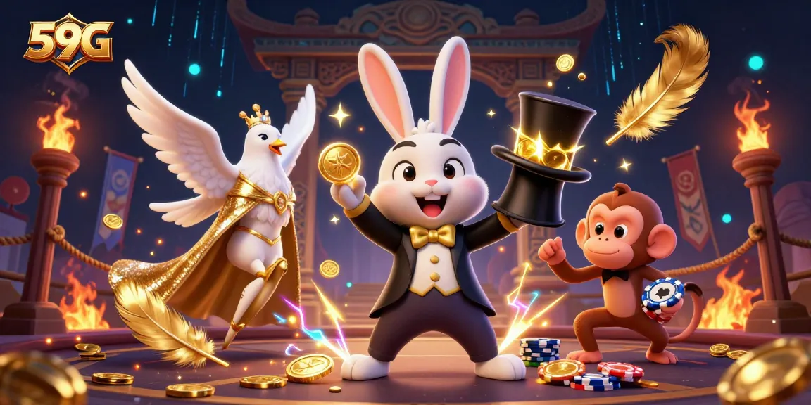 Experience the thrill of 59G’s magical world with a riveting 3D illustration of casino treasures.