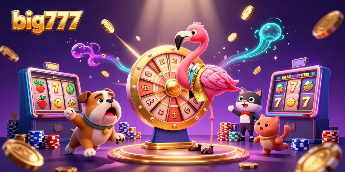 Engage with big777 and experience exciting slot action, featuring animated reels and vibrant casino elements.