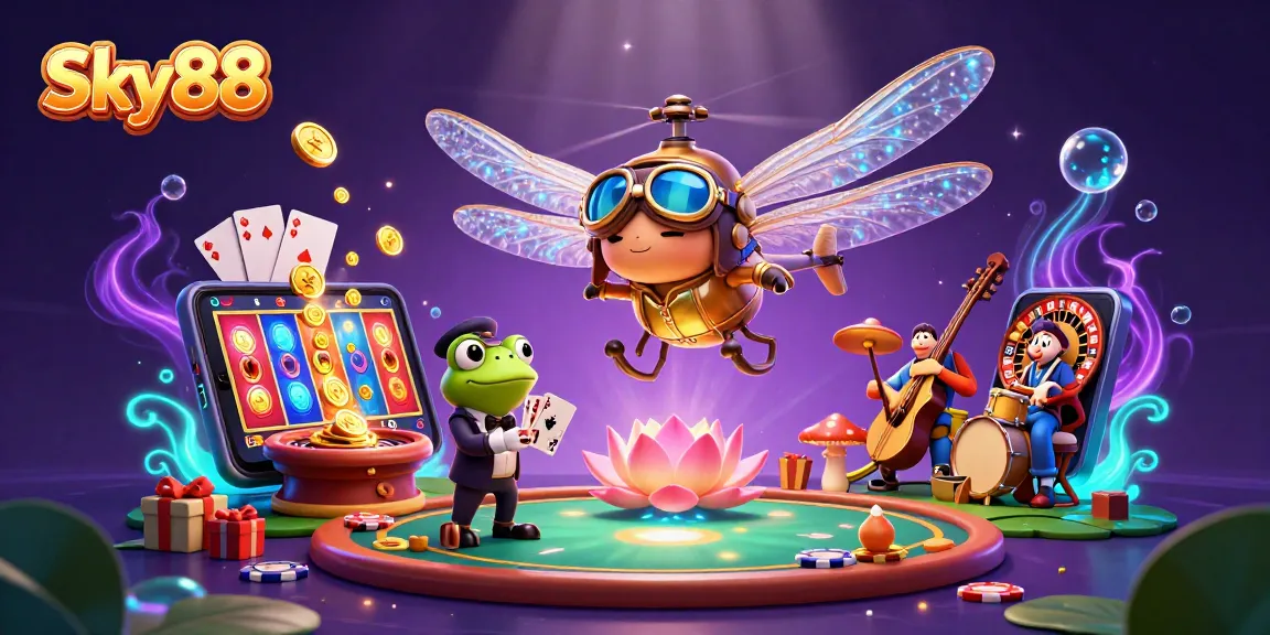 Experience thrilling gameplay with Sky88, featuring vibrant characters and dynamic casino elements.