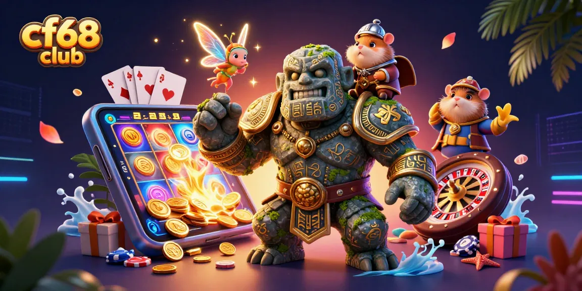 Experience the excitement of cf68 club with magical characters in a dynamic casino scene.
