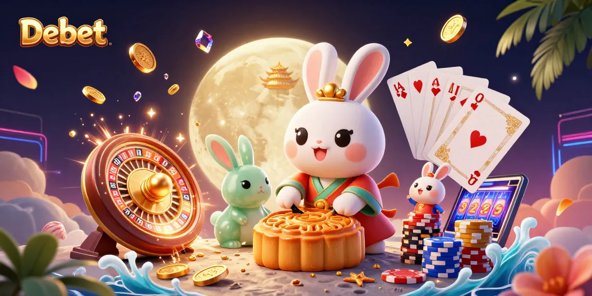Experience thrilling casino magic with Debet's vibrant moonlit illustration featuring gaming elements.