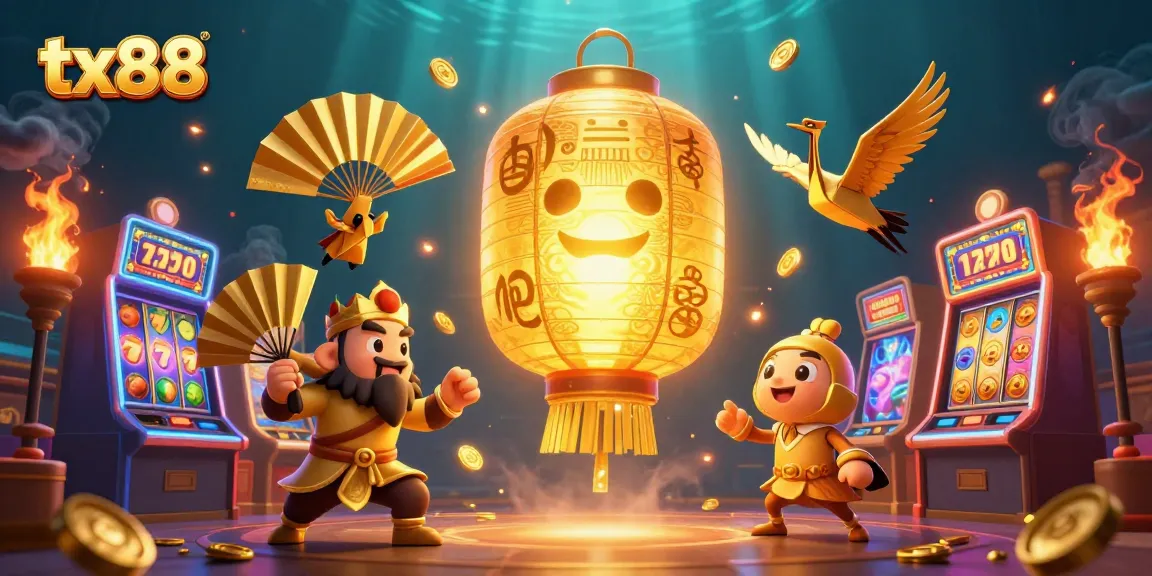 Play tx88 slot games and experience vibrant casino energy with unique characters and golden elements.