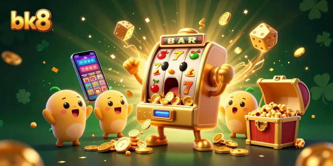 Celebrate jackpots with bk8's animated slot machine, spilling coins and excitement in a vibrant casino scene.